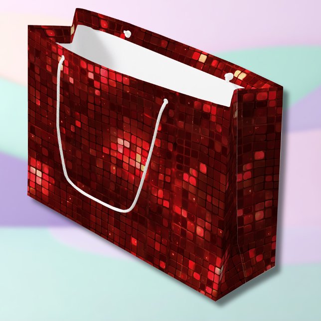 Sacola Para Presentes Grande Red Disco Style Squares Valentine Pattern (Criador carregado)