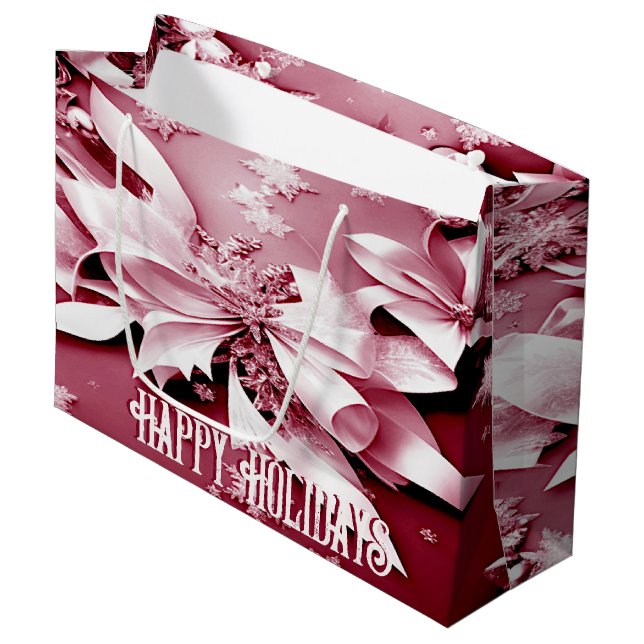 Sacola Para Presentes Grande Red Floral Christmas Gift Bag (Frente inclinada)