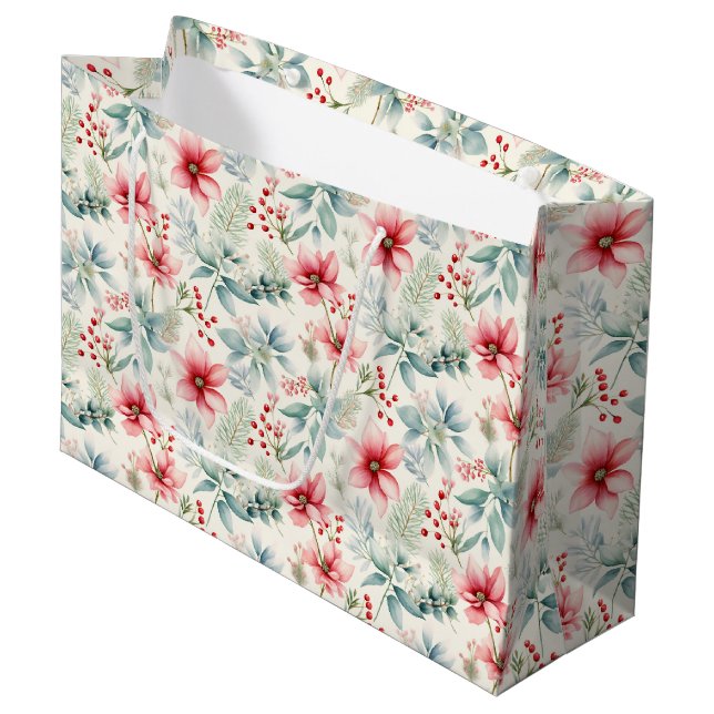 Sacola Para Presentes Grande Red Floral Holiday Bag (Frente inclinada)