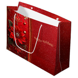 Sacola Para Presentes Grande Red Flower Holiday Gift Bag
