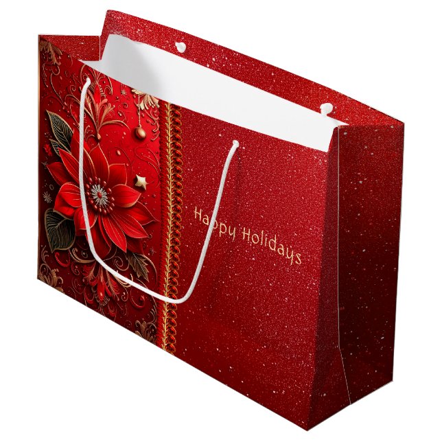 Sacola Para Presentes Grande Red Flower Holiday Gift Bag (Frente inclinada)