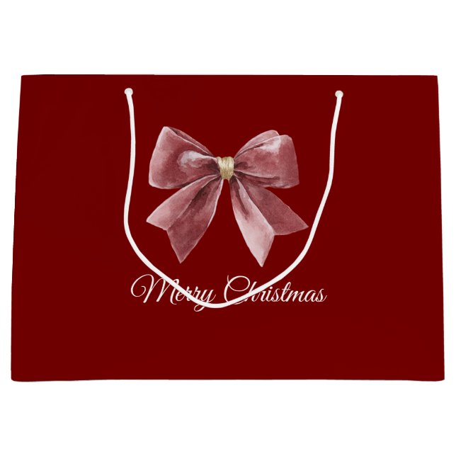 Sacola Para Presentes Grande Red Gold Bow Christmas (Frente)