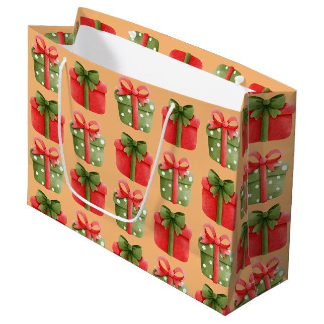 Sacola Para Presentes Grande Red, Green Christmas Gifts Orange Large Gift Bag (Frente inclinada)