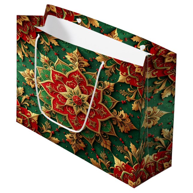 Sacola Para Presentes Grande Red Green Decorative Holiday Gift Bag (Frente inclinada)