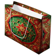 Red Green Decorative Holiday Gift Bag
