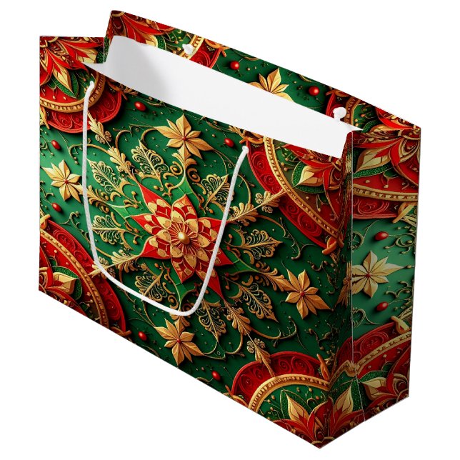Sacola Para Presentes Grande Red Green Decorative Holiday Gift Bag (Frente inclinada)