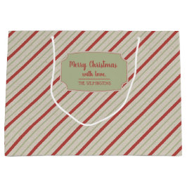Sacola Para Presentes Grande Red, Green e Beige Stripes Grande Saco de Presente