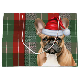 Sacola Para Presentes Grande Red Green Plaid Frenchie Dog Lover Holiday