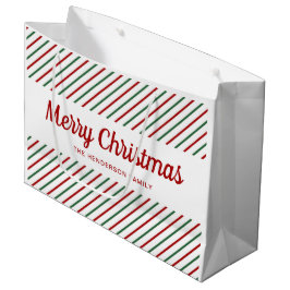 Sacola Para Presentes Grande Red Green White Stripes Feliz Natal