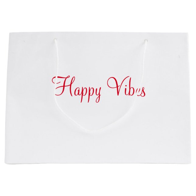 Sacola Para Presentes Grande Red Happy vibe simples caligrafia mínima (Frente)