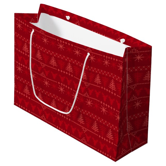 Sacola Para Presentes Grande Red Nordic Pattern Christmas Gift Bag - Large (Bag (Frente inclinada)