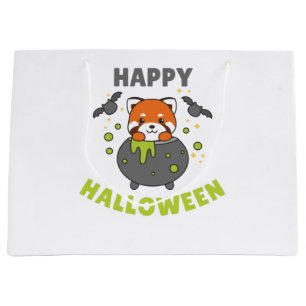 Sacola Para Presentes Grande Red Panda Happy Halloween Cauldron Bat