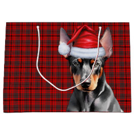 Sacola Para Presentes Grande Red Plaid and Doberman Pinscher Dog Lover Holiday