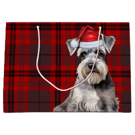 Sacola Para Presentes Grande Red Plaid Schnauzer Dog Lover Holiday