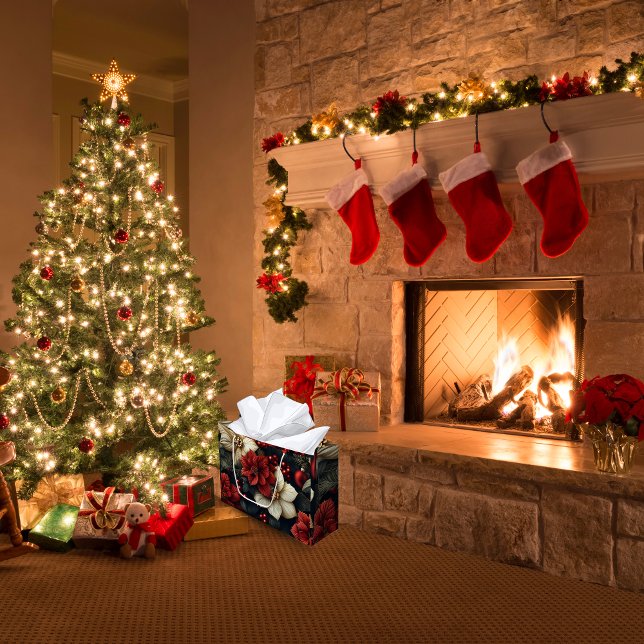 Sacola Para Presentes Grande Red Poinsettia Natal (Make your gifts unforgettable with our Red Poinsettia Christmas Gift Bag!)