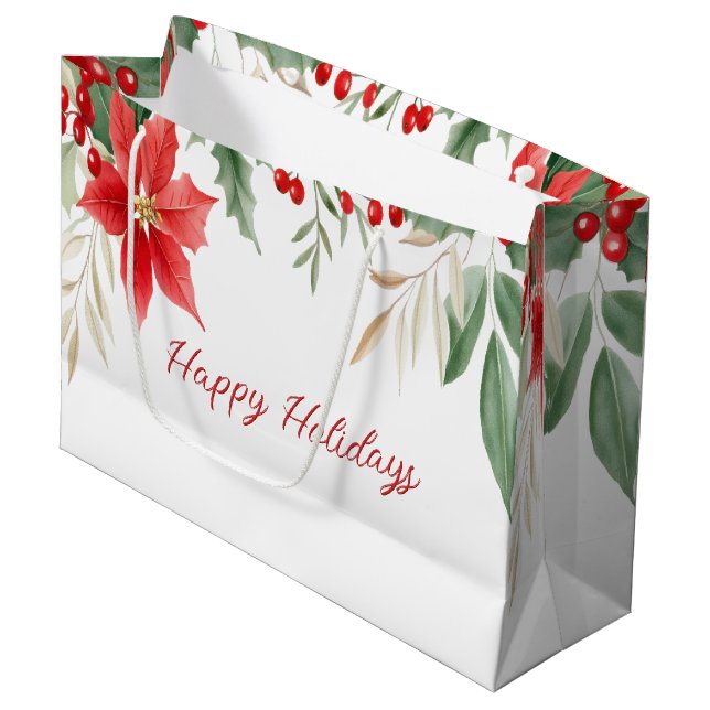 Sacola Para Presentes Grande Red Poinsettia Natal Gift Bag (Frente inclinada)