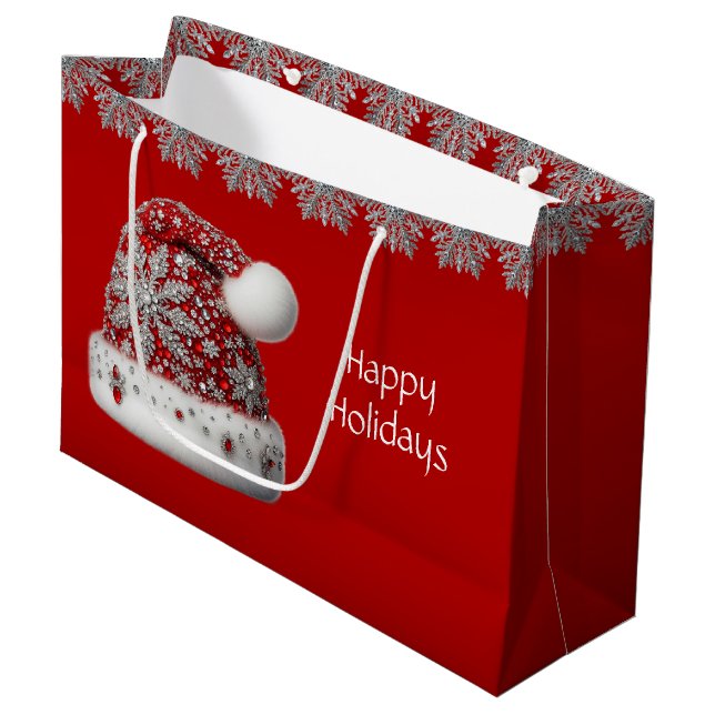 Sacola Para Presentes Grande Red Santa Hat Natal Gift Bag (Frente inclinada)