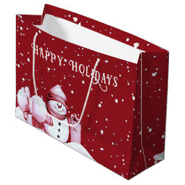 Sacola Para Presentes Grande Red Snowman Snowy Feriado de Natal Gift Bag