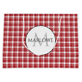 Sacola Para Presentes Grande Red White Checks Monograma de Xadrez