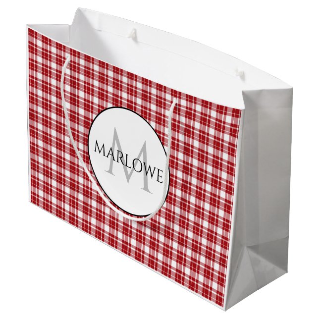 Sacola Para Presentes Grande Red White Checks Monograma de Xadrez (Verso inclinado)