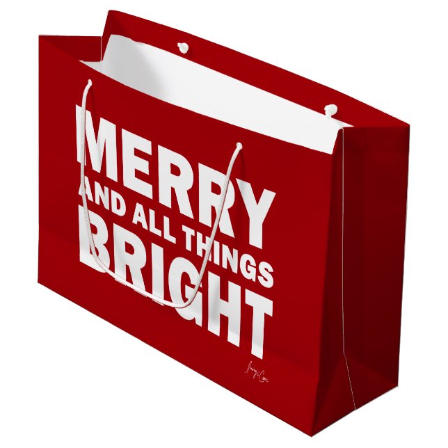 Sacola Para Presentes Grande Red & White Gift Bag | Merry & All Things Bright (Frente inclinada)