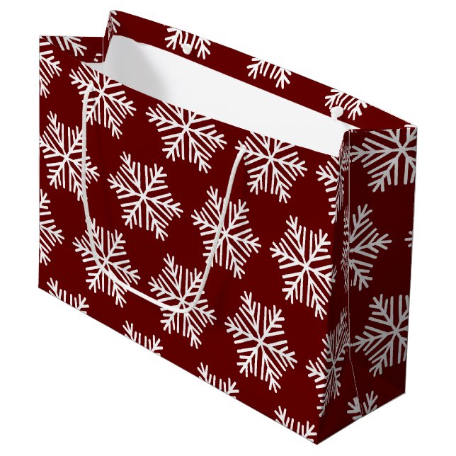 Sacola Para Presentes Grande Red White Modern Snowflake Christmas Pattern  (Frente inclinada)