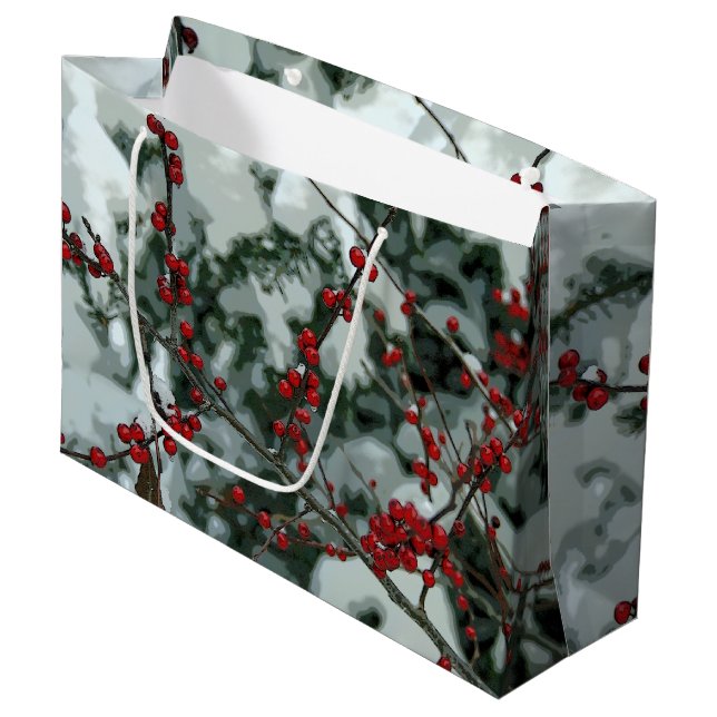 Sacola Para Presentes Grande Red Winter Berries Natal Gift Bag (Frente inclinada)
