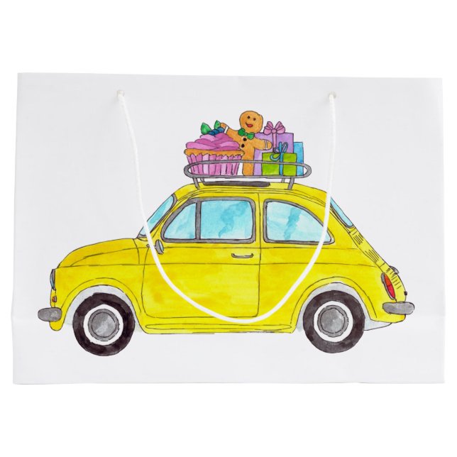 Sacola Para Presentes Grande Refletor Amarelo Fiat 500 Presentes de Natal Aquar (Verso)
