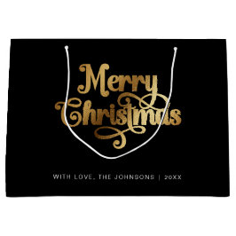 Sacola Para Presentes Grande Refletor minimalista negro Dourado Feliz Natal