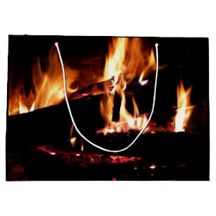 Sacola Para Presentes Grande Registros na fotografia de fogo quente da Lareira