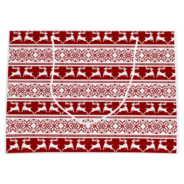 Sacola Para Presentes Grande Reindeado Escandinavo de Natal Nórdico (Frente)