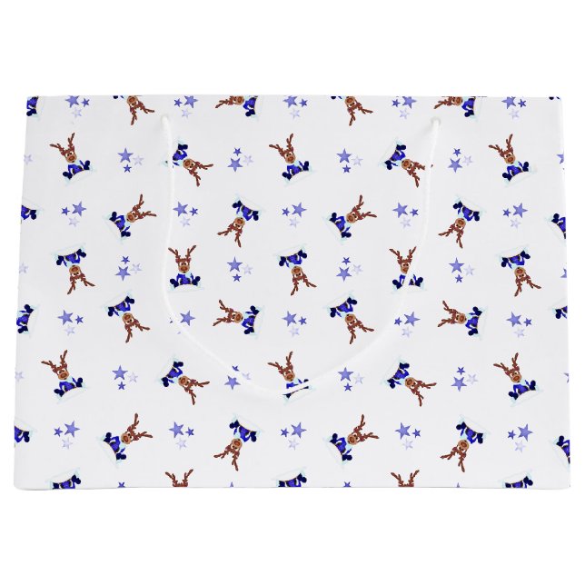 Sacola Para Presentes Grande Reindeador de Natal Festivo Blue Kasky (Frente)