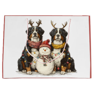 Sacola Para Presentes Grande Reindeer Bernese Cães de Montanha