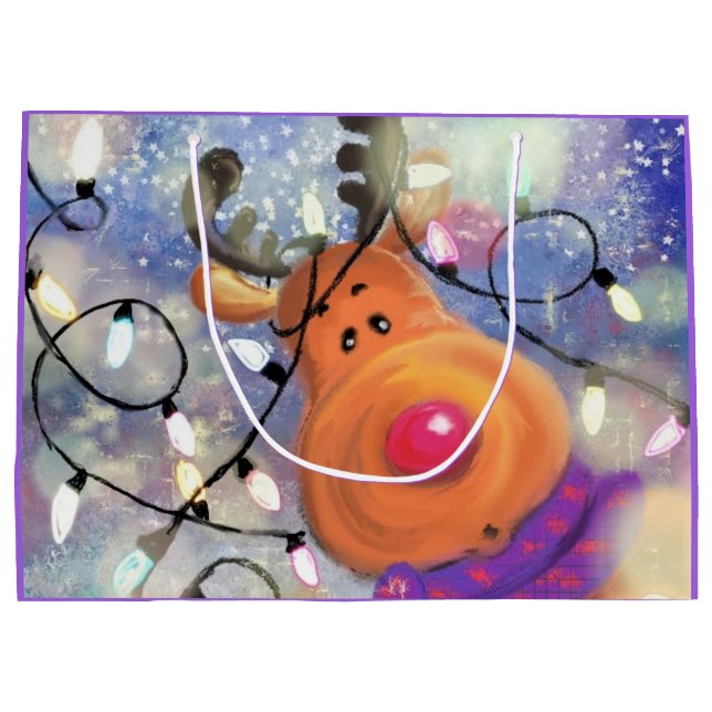 Sacola Para Presentes Grande Reindeer Christmas Gift Bag (Verso)