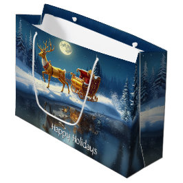 Sacola Para Presentes Grande Reindeer Christmas Sleigh Holiday Gift Bag