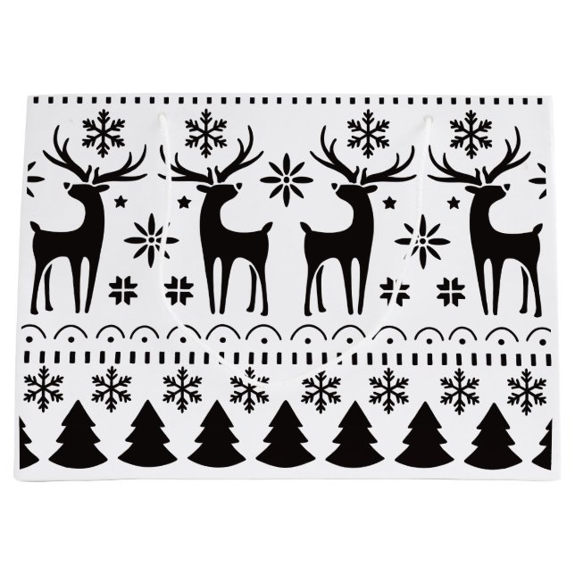 Sacola Para Presentes Grande Reindeer de Natal para Folk Moderno (Frente)