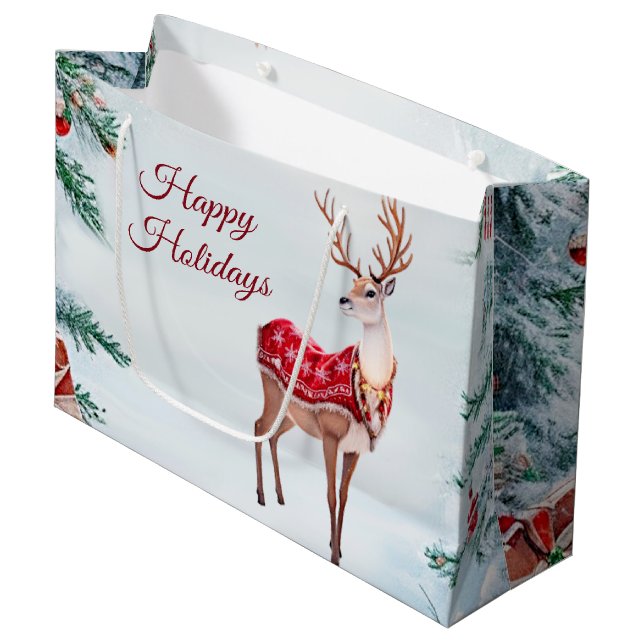 Sacola Para Presentes Grande Reindeer Holiday Gift Bag (Frente inclinada)