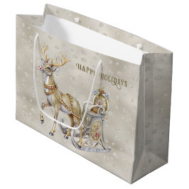 Sacola Para Presentes Grande Reindeer Sleigh Holiday Bag