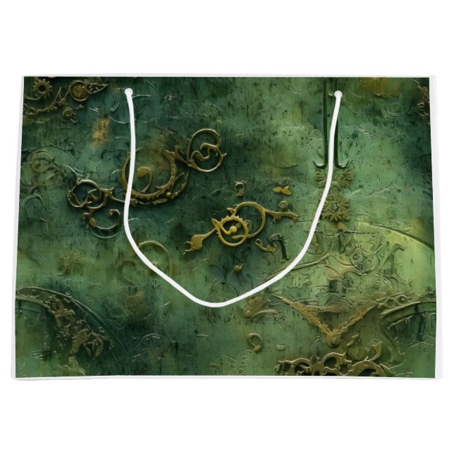 Sacola Para Presentes Grande Relógio Russo Emerald Green Steampunk (10) (Frente)