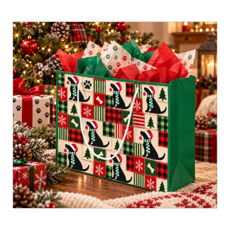 Sacola Para Presentes Grande Remendo de Natal com Tema de Cachorro Labrador Pre