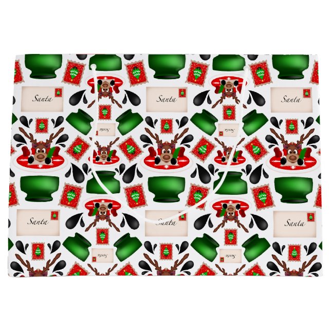 Sacola Para Presentes Grande Rena de Natal Cestiva Vermelha Kasky (Frente)