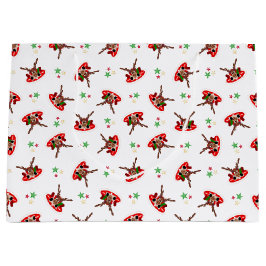 Sacola Para Presentes Grande Rena de Natal Cestiva Vermelha Kasky