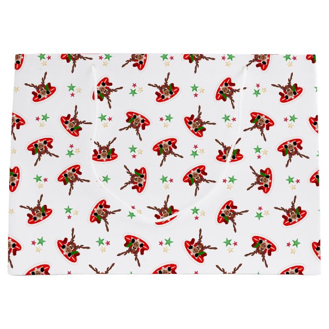 Sacola Para Presentes Grande Rena de Natal Cestiva Vermelha Kasky (Frente)