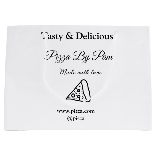 Sacola Para Presentes Grande Restaurante de pizza saborosa café feito com amor  (Frente)