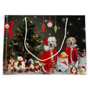 Sacola Para Presentes Grande Retriever dourado & Dachshund no vestuário do Xma