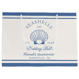 Sacola Para Presentes Grande Retro Azul Conchas e Sininhos de Noiva Despedida d