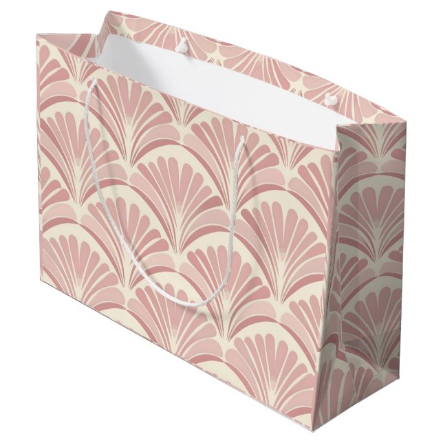Sacola Para Presentes Grande Retro blush pink art deco fans pattern (Verso inclinado)