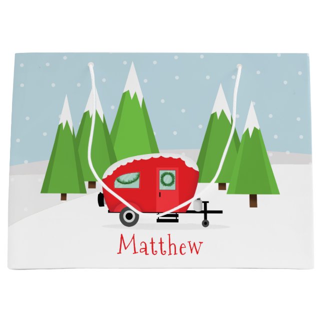 Sacola Para Presentes Grande Retro Camper Natal (Frente)