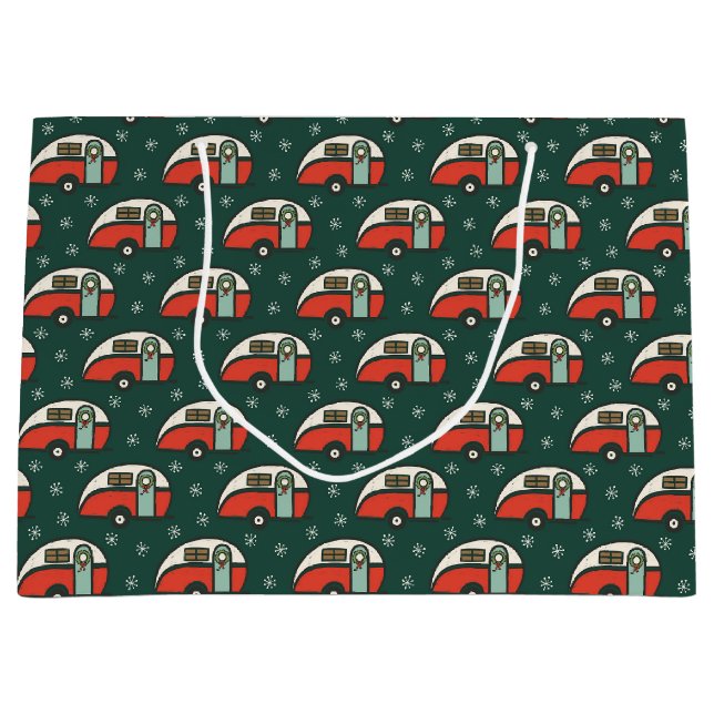 Sacola Para Presentes Grande Retro Camper Van Christmas (Frente)