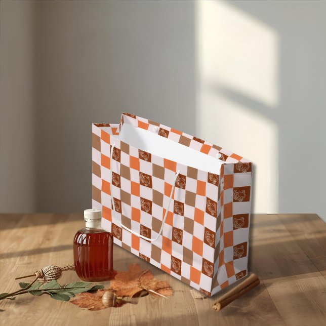 Sacola Para Presentes Grande Retro Checkered Turkey Gift Bag (Retro Checkered Turkey Gift Bag)